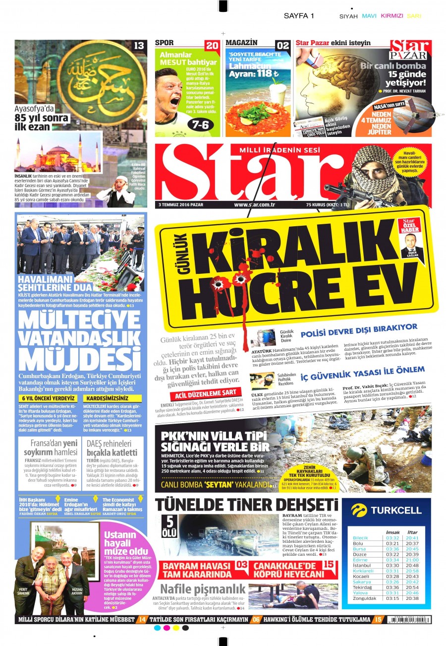3 Temmuz 2016 gazete manşetleri - 752