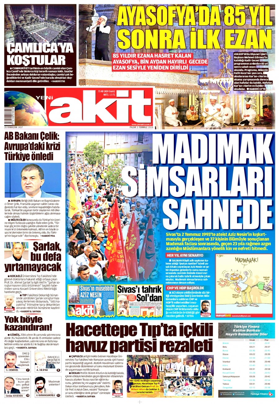 3 Temmuz 2016 gazete manşetleri - 710