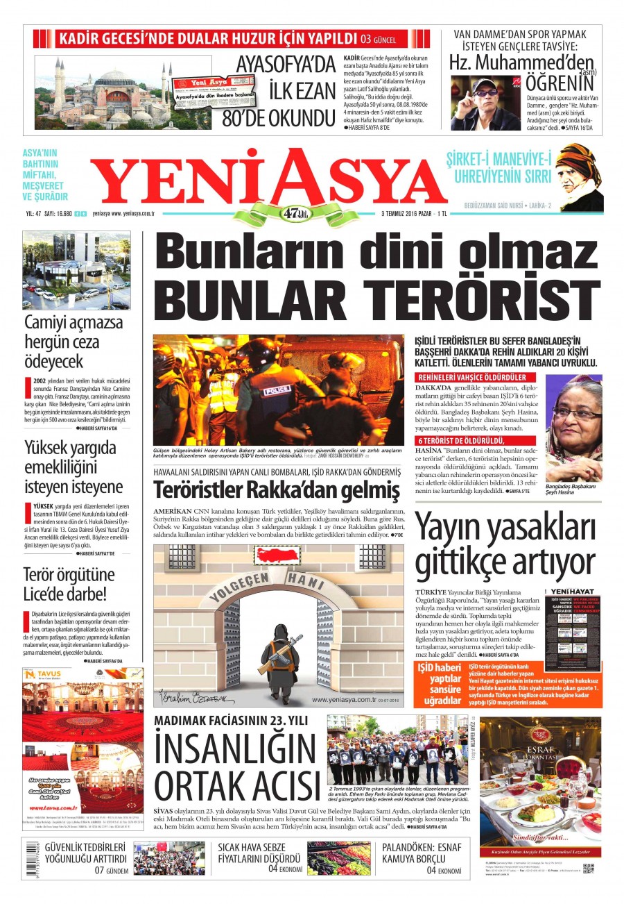 3 Temmuz 2016 gazete manşetleri - 796