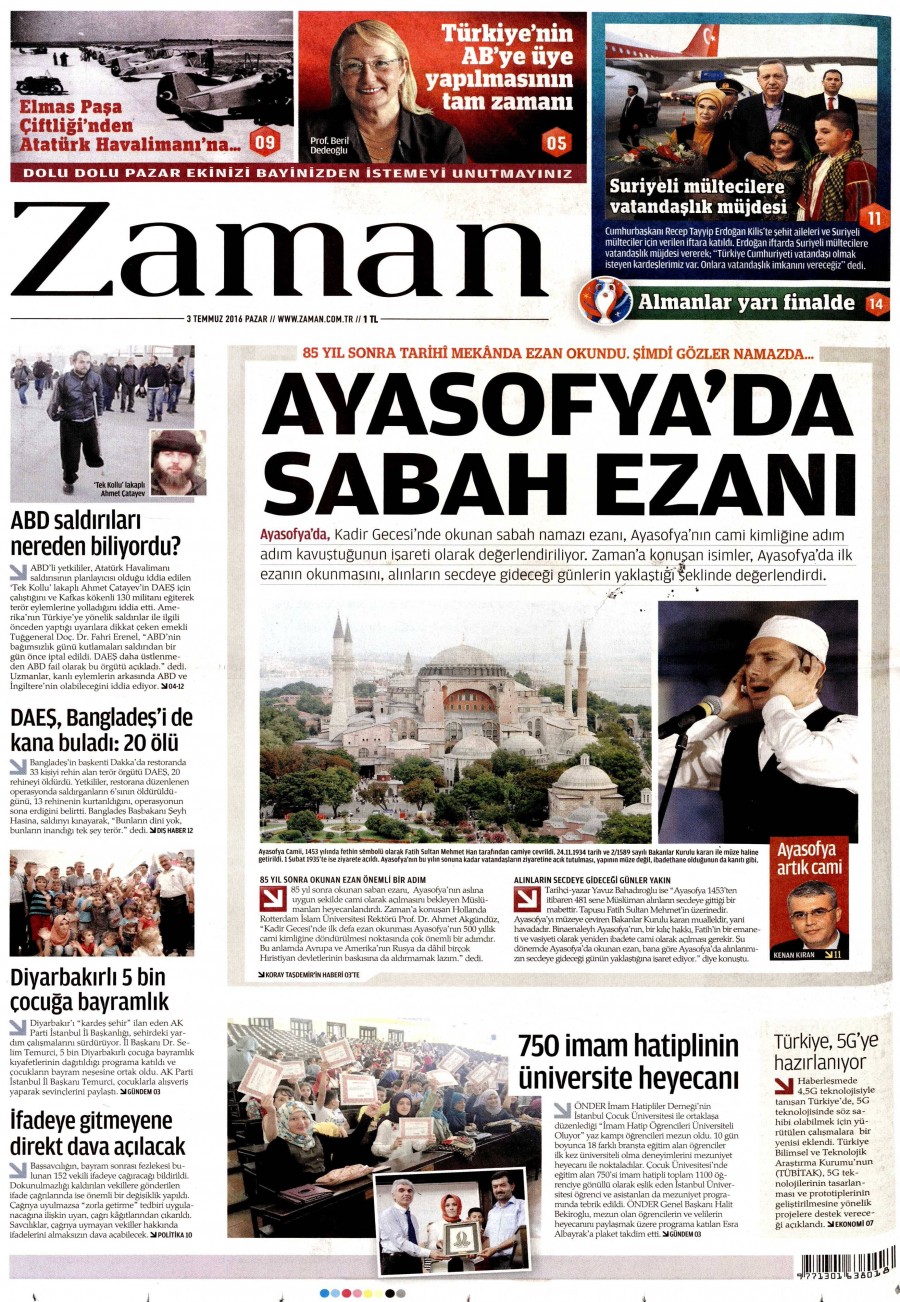 3 Temmuz 2016 gazete manşetleri - 558