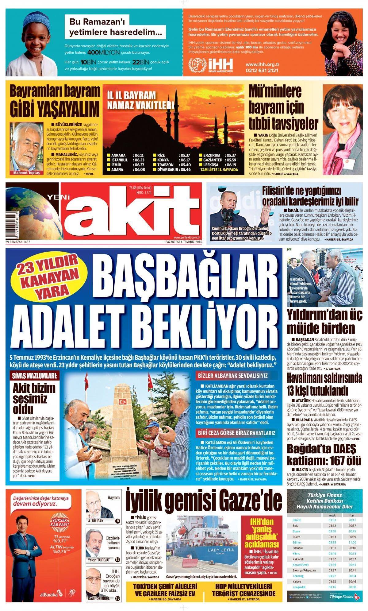 4 Temmuz 2016 gazete manşetleri - 17