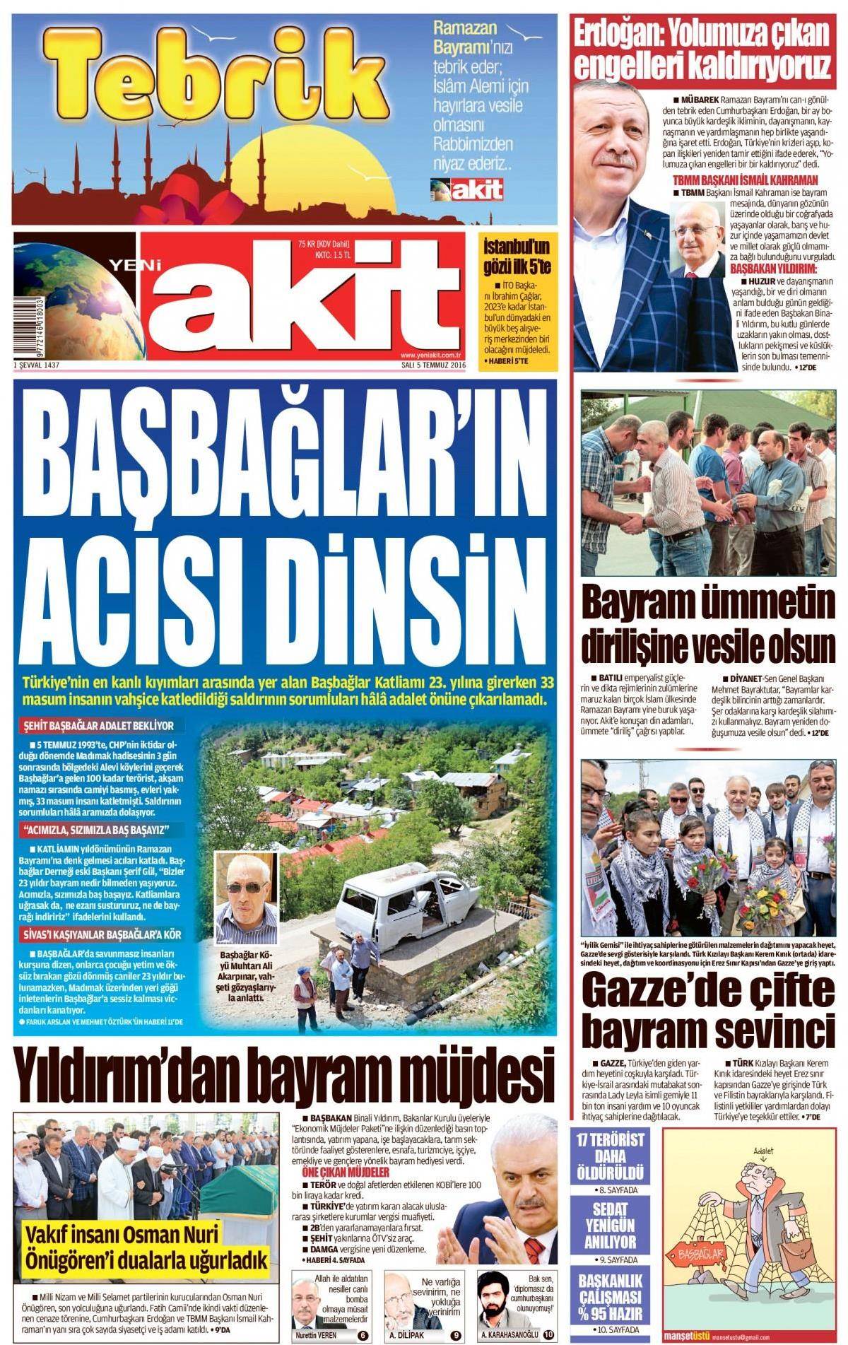 5 Temmuz 2016 gazete manşetleri - 756