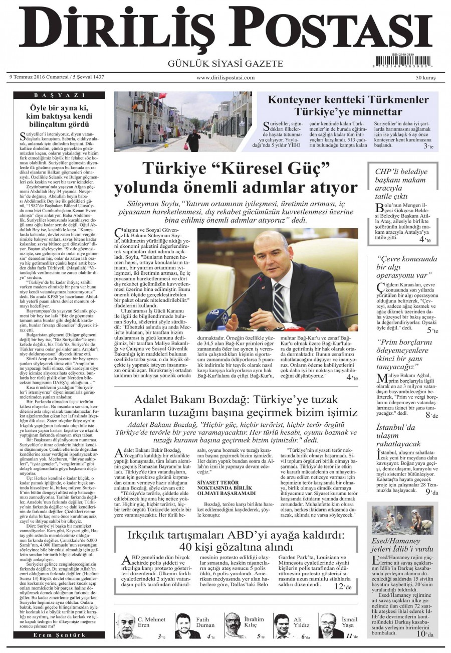 9 Temmuz 2016 gazete manşetleri - 844