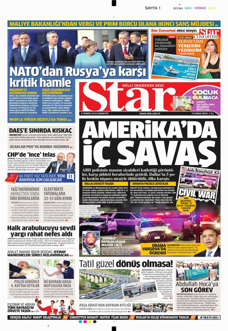9 Temmuz 2016 gazete manşetleri - 739