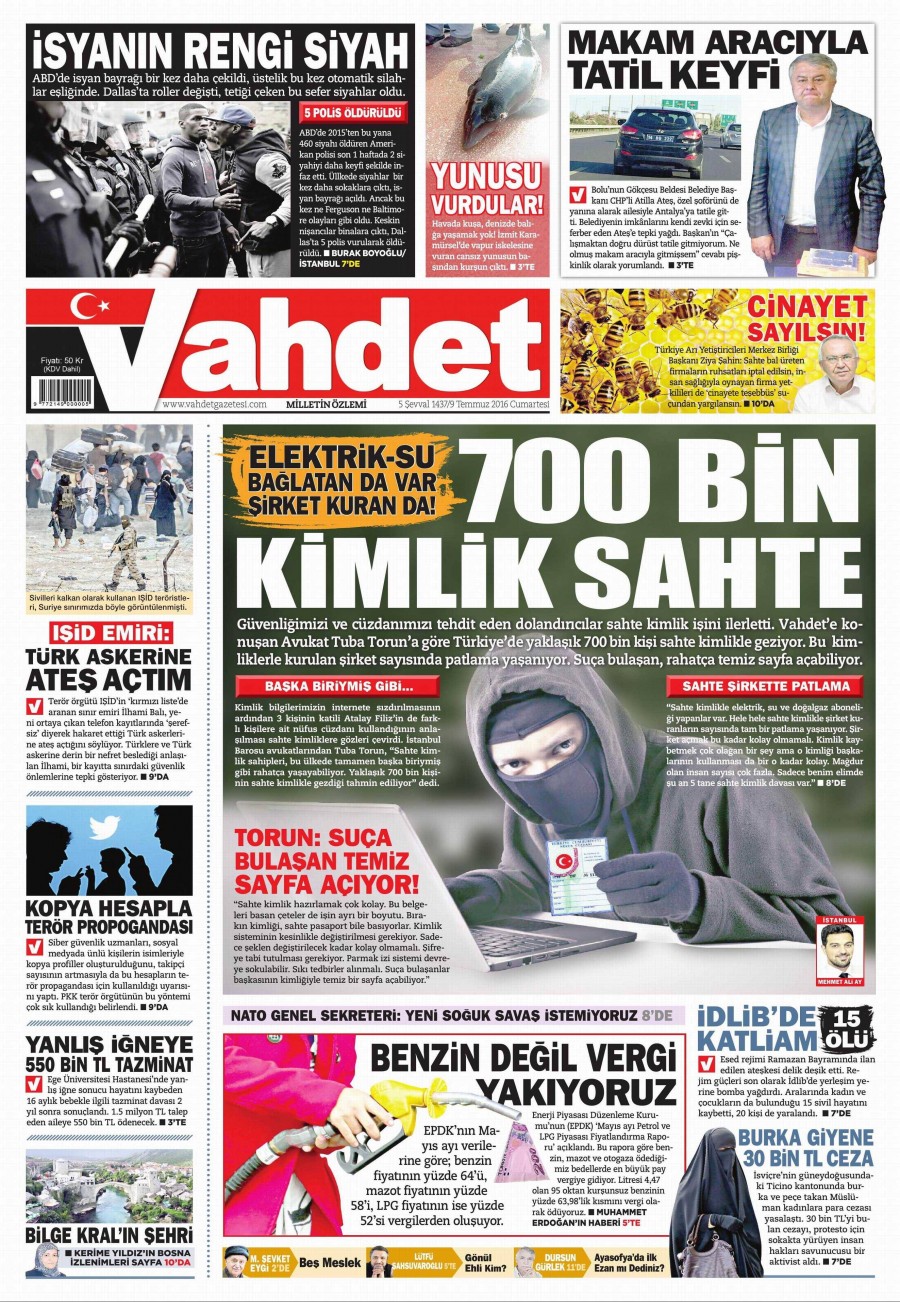 9 Temmuz 2016 gazete manşetleri - 740