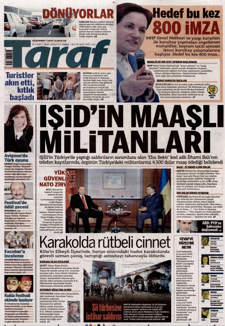 9 Temmuz 2016 gazete manşetleri - 593