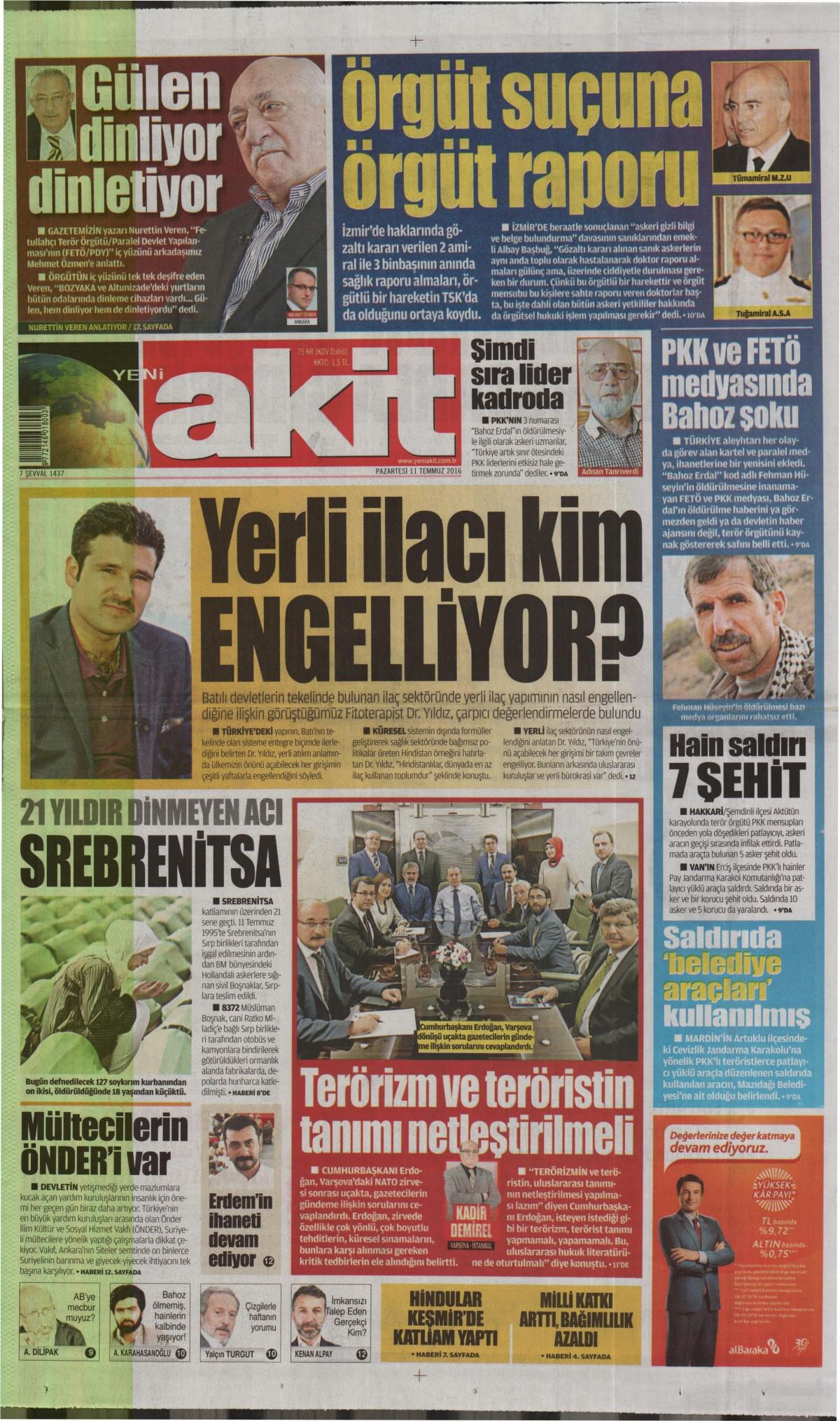 11 Temmuz 2016 gazete manşetleri - 892