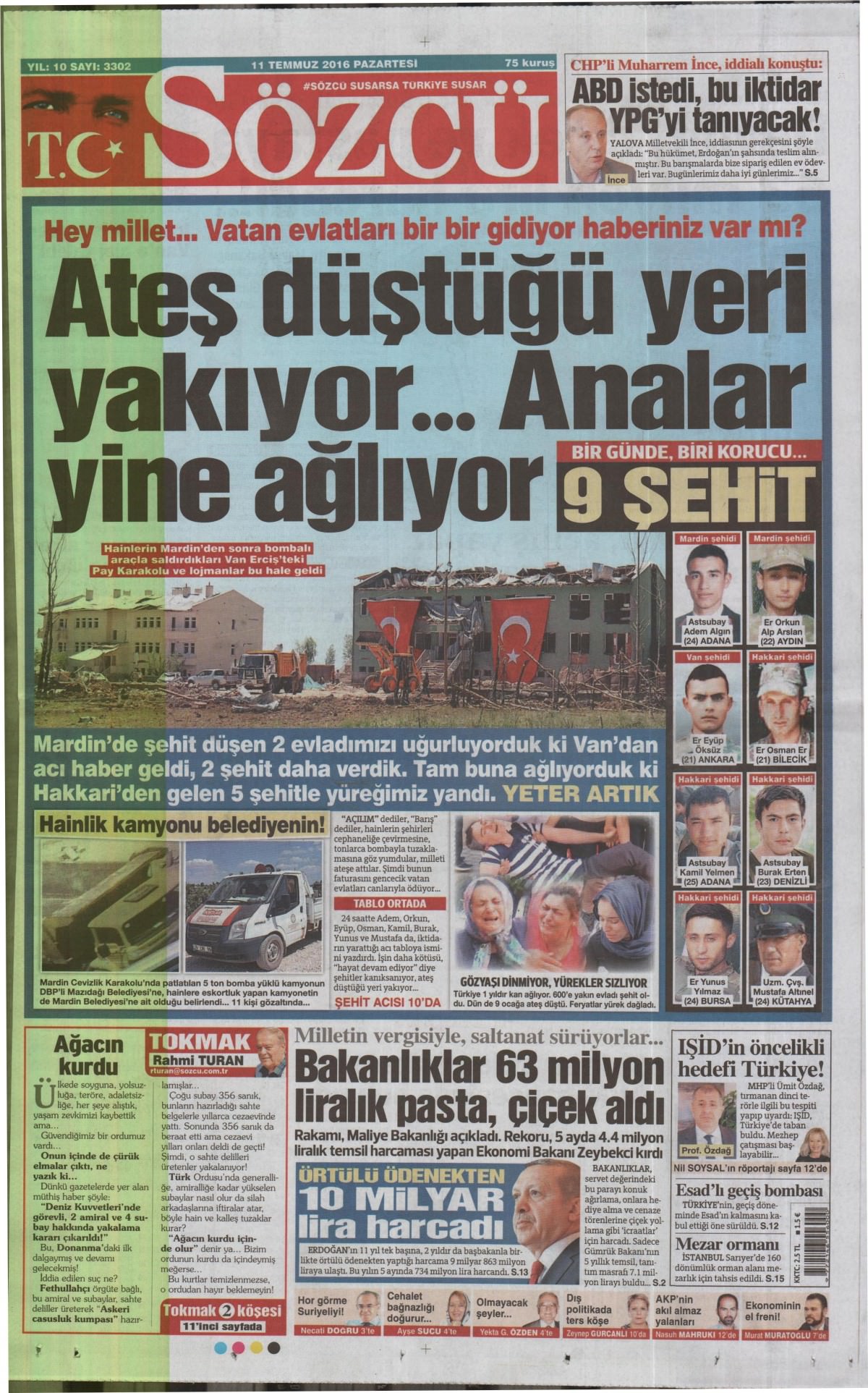 11 Temmuz 2016 gazete manşetleri - 798