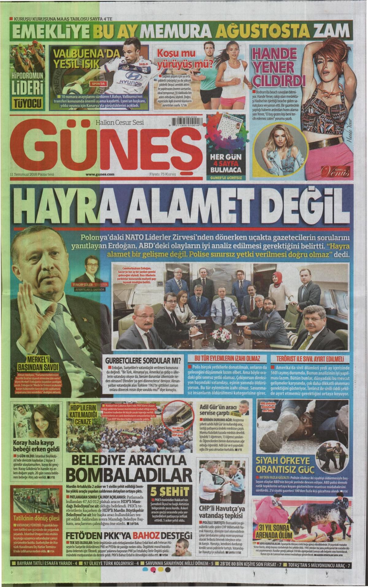 11 Temmuz 2016 gazete manşetleri - 655