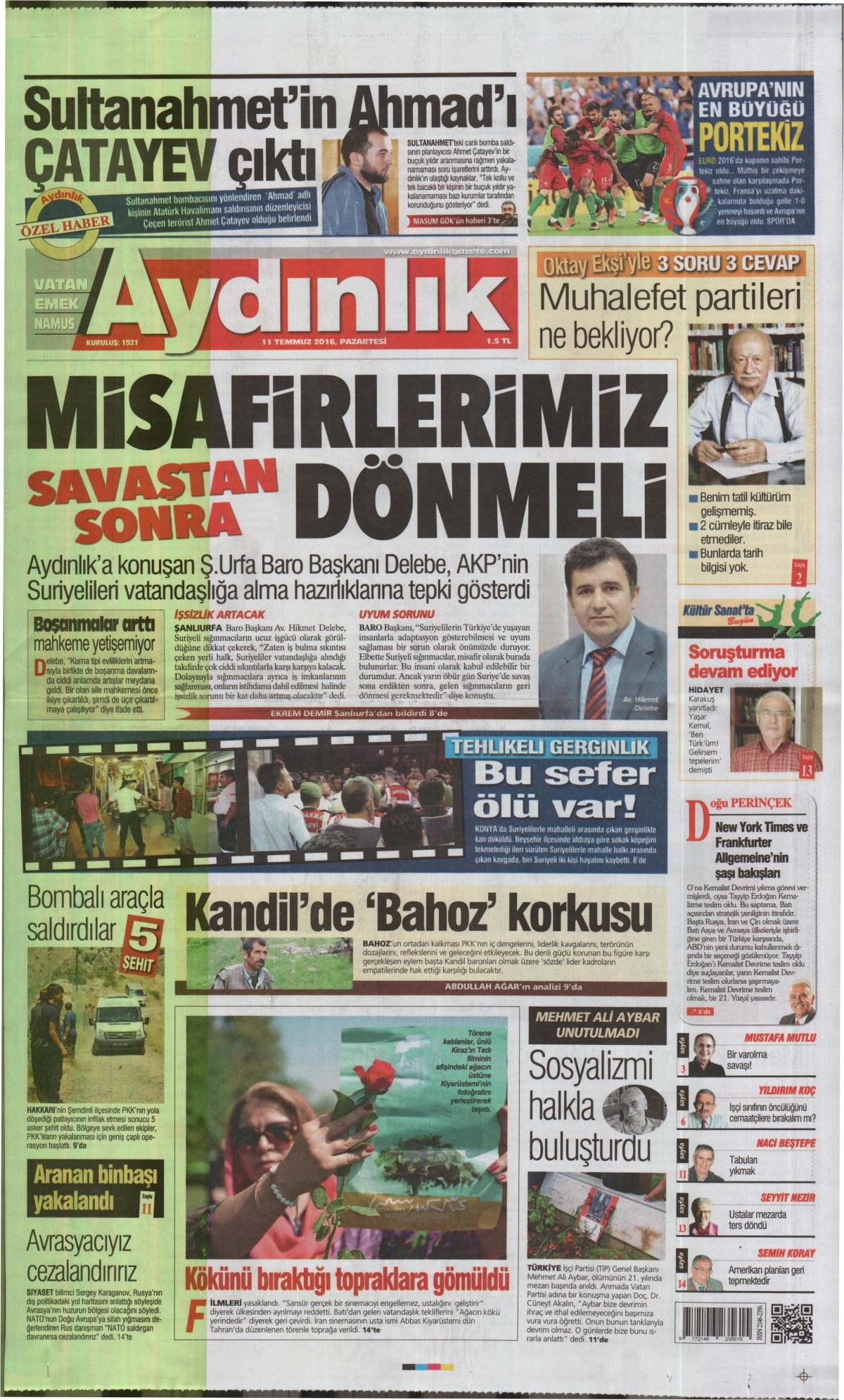 11 Temmuz 2016 gazete manşetleri - 938