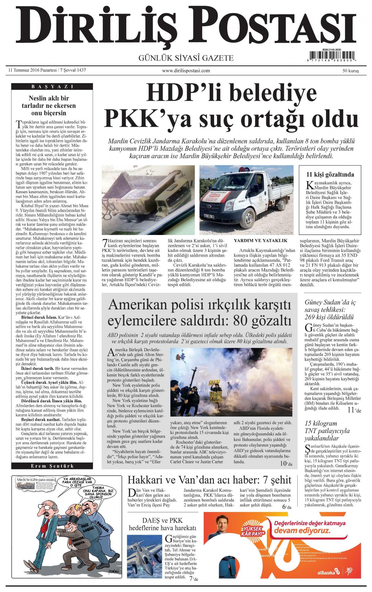 11 Temmuz 2016 gazete manşetleri - 707