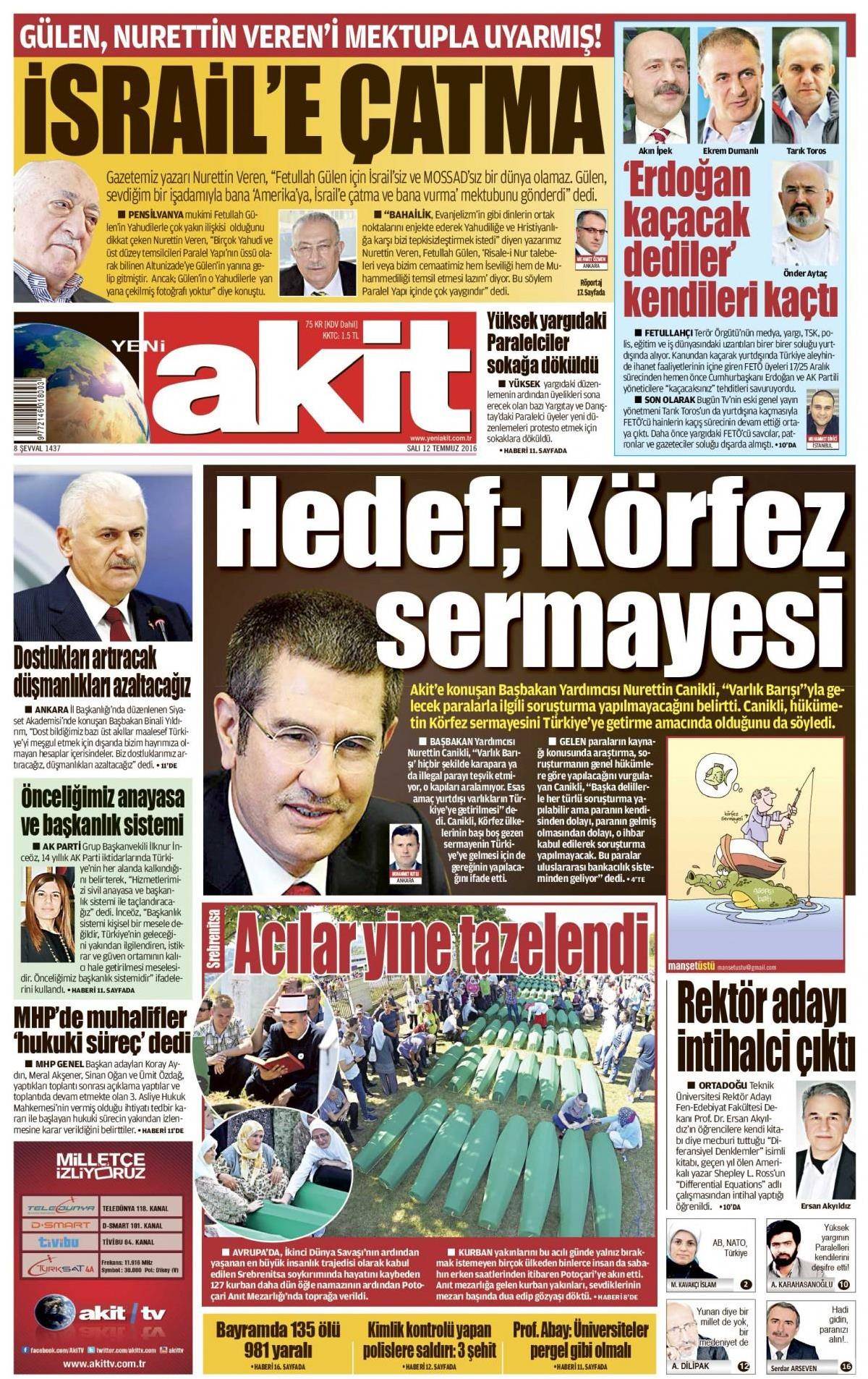 12 Temmuz 2016 gazete manşetleri - 945