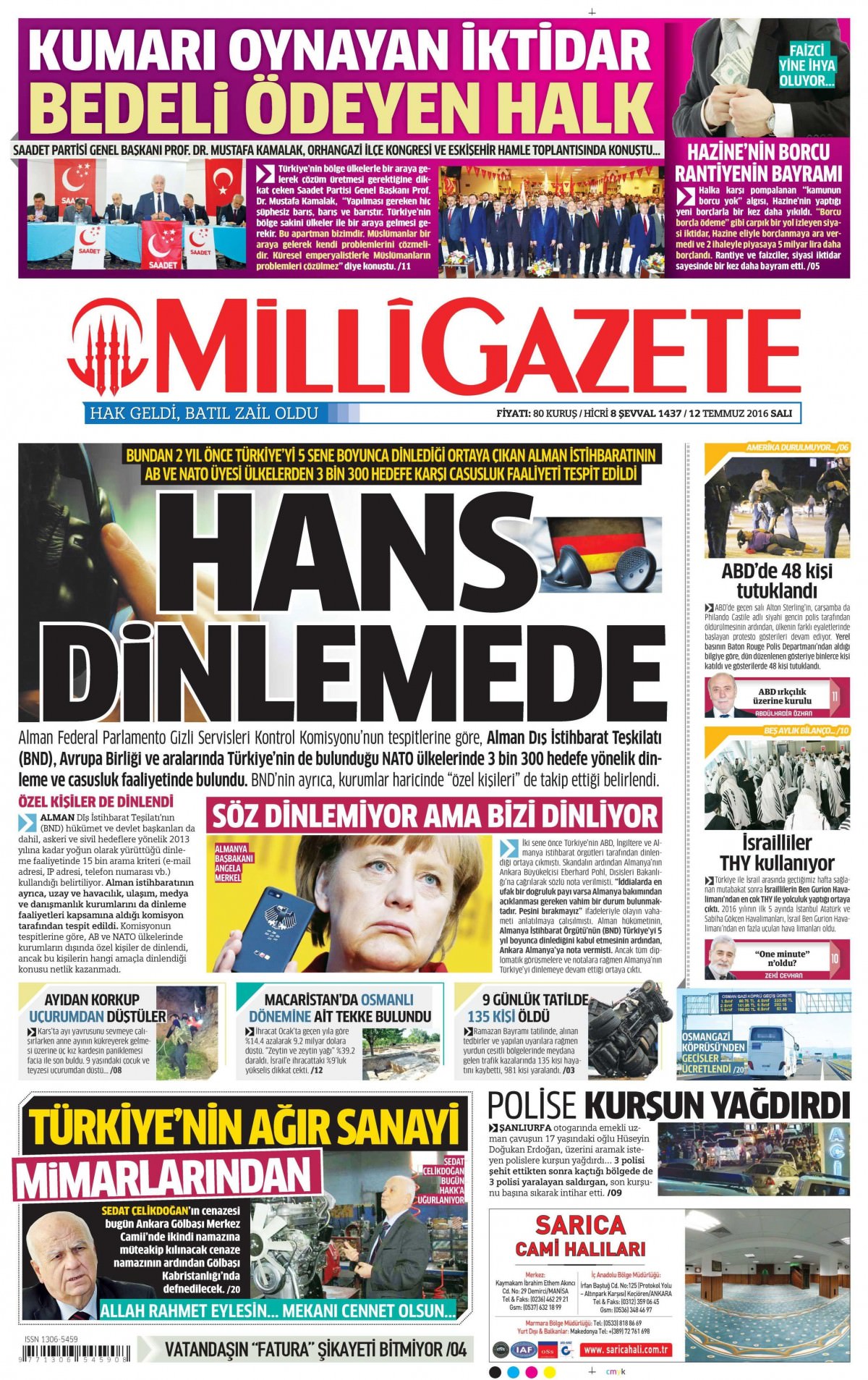 12 Temmuz 2016 gazete manşetleri - 565