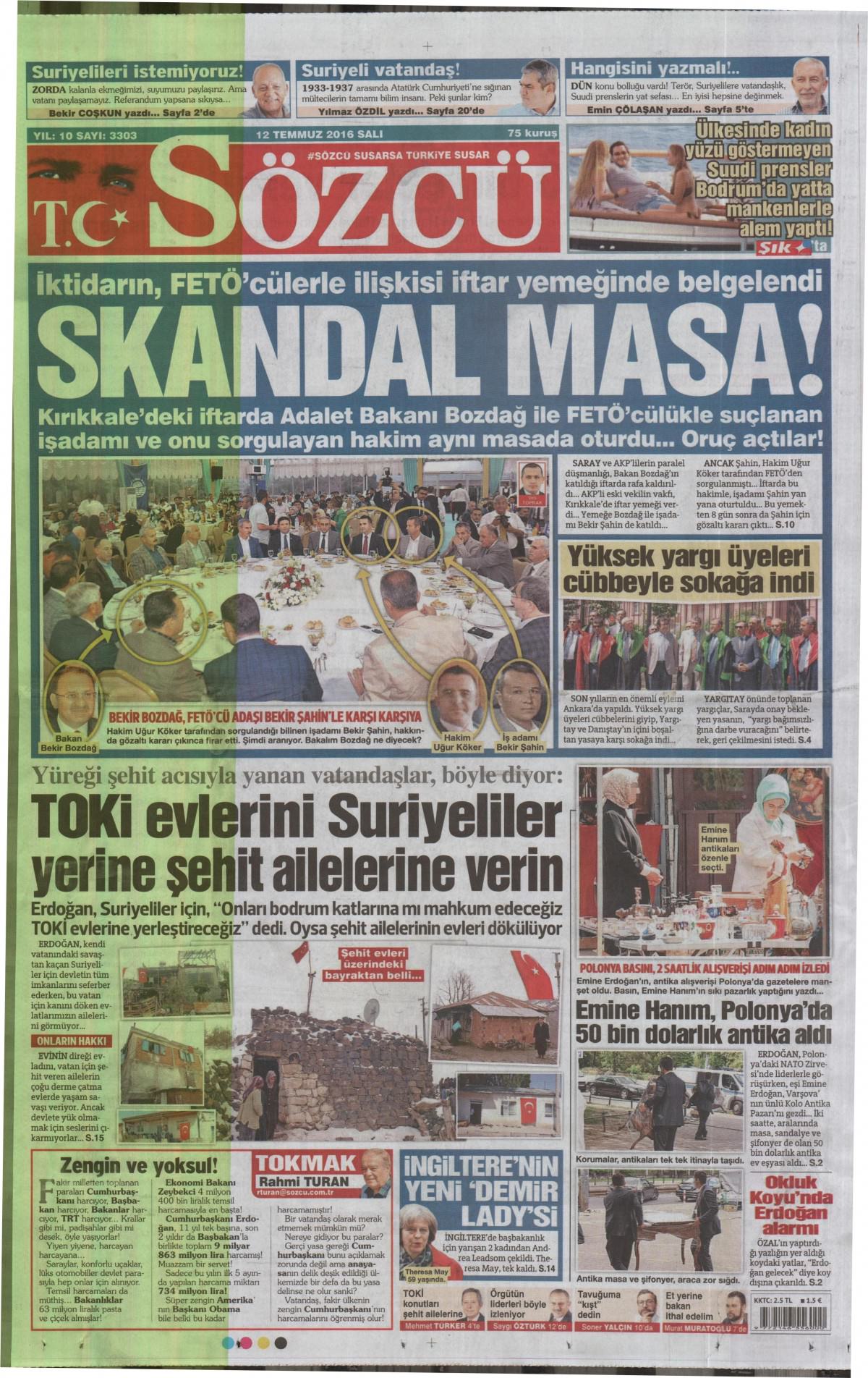 12 Temmuz 2016 gazete manşetleri - 837