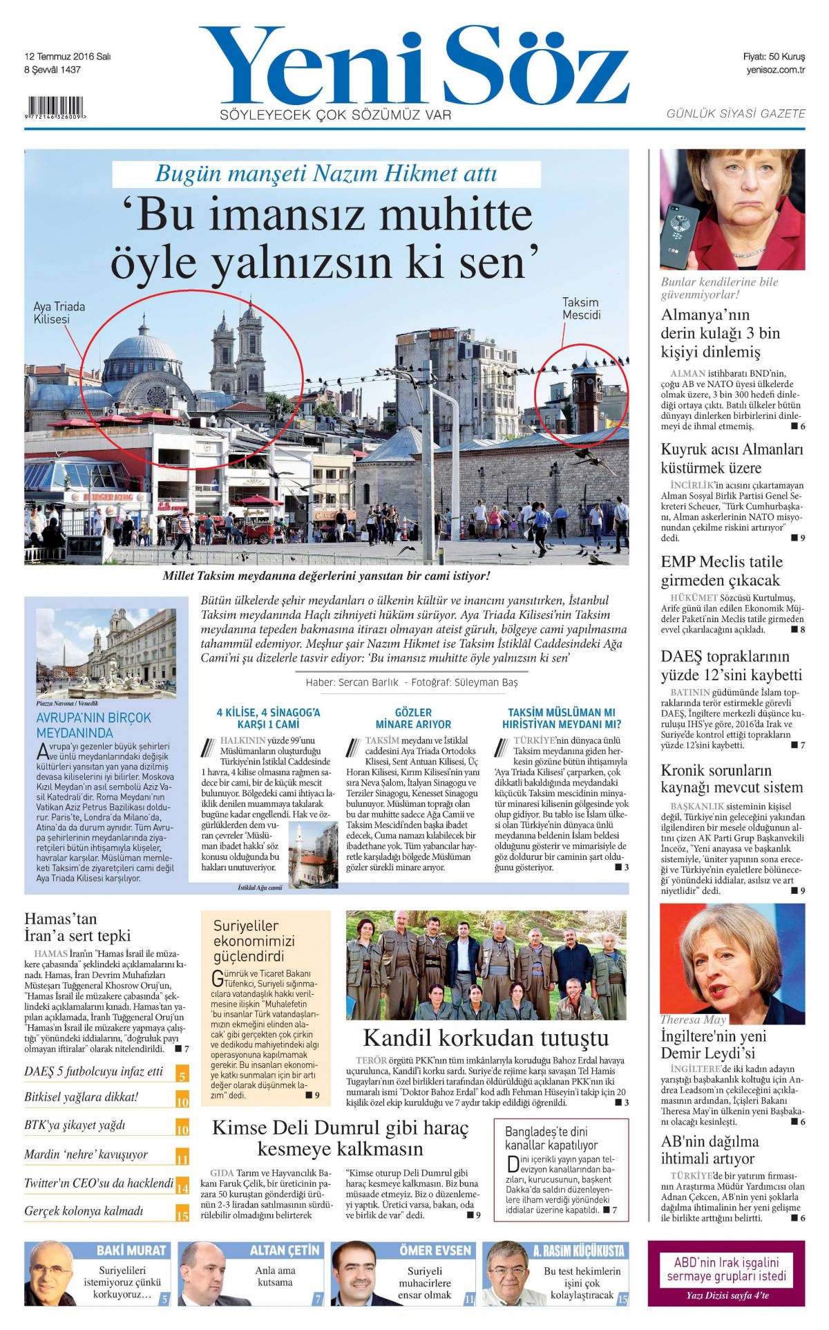 12 Temmuz 2016 gazete manşetleri - 895