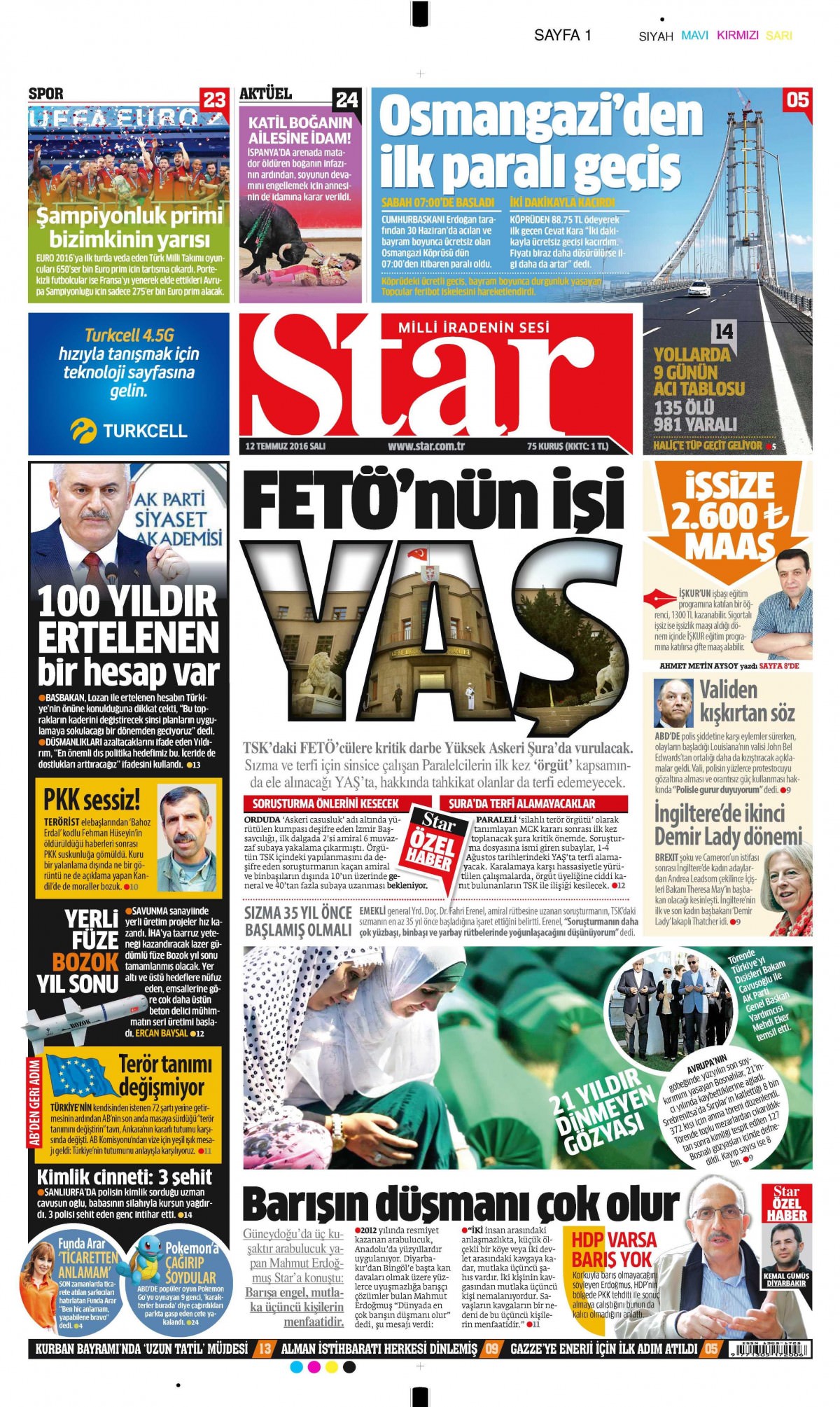 12 Temmuz 2016 gazete manşetleri - 882