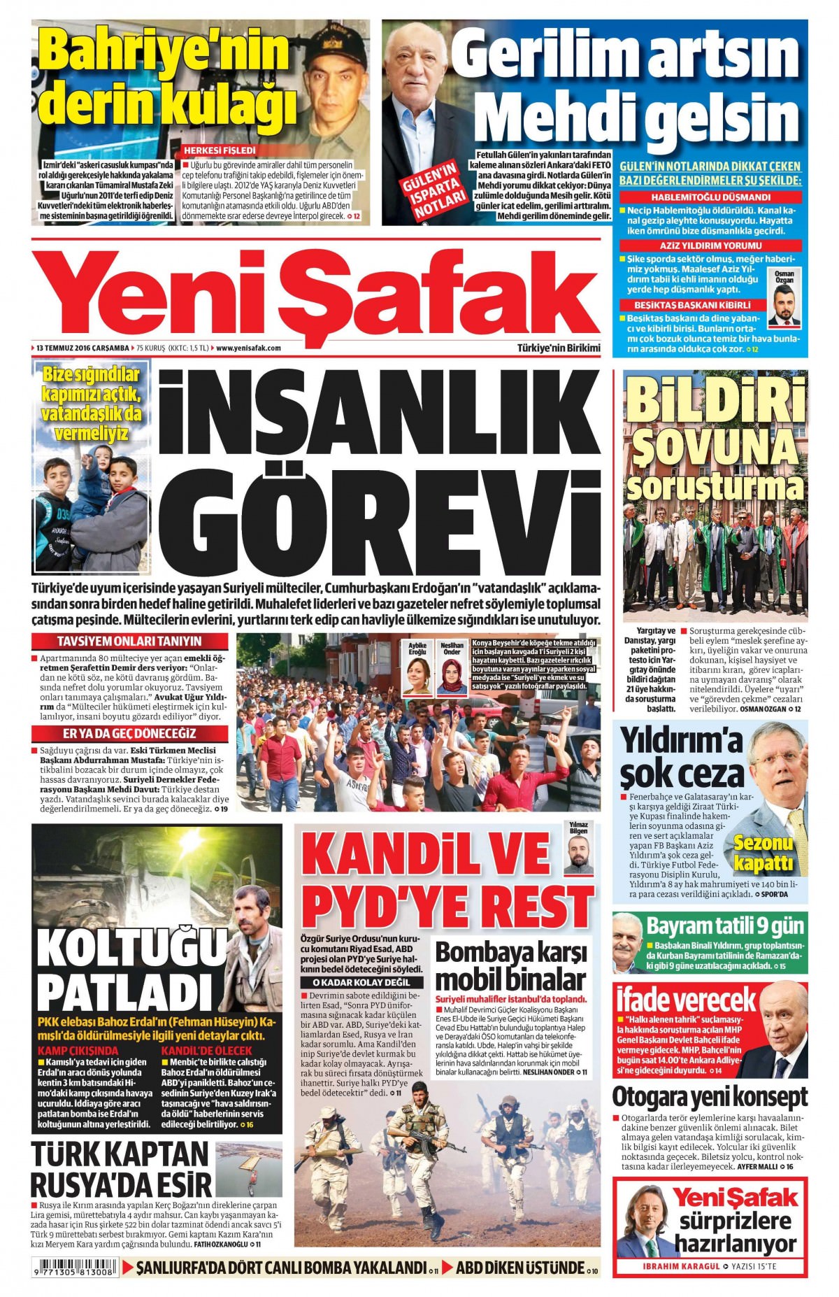 13 Temmuz 2016 gazete manşetleri - 699