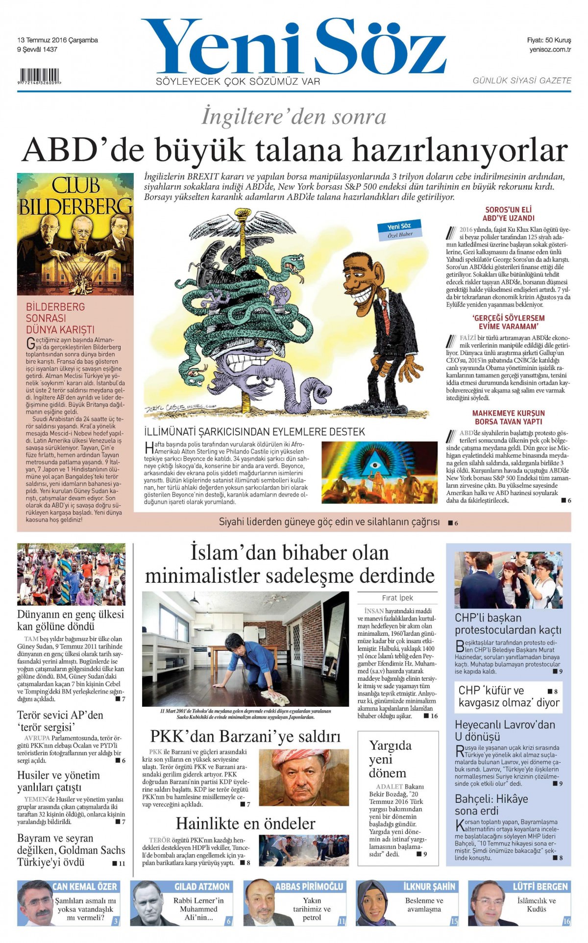 13 Temmuz 2016 gazete manşetleri - 706