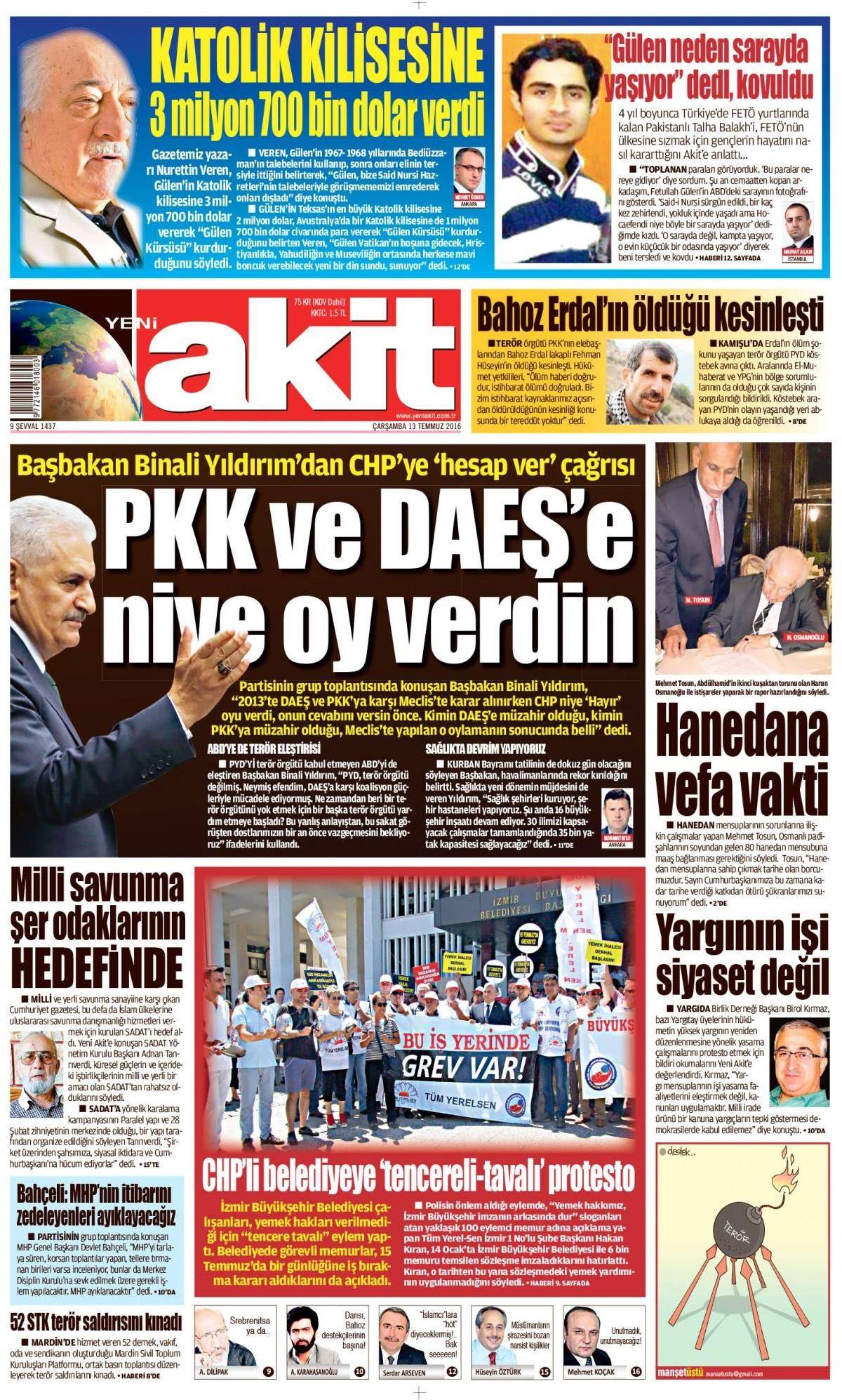 13 Temmuz 2016 gazete manşetleri - 797