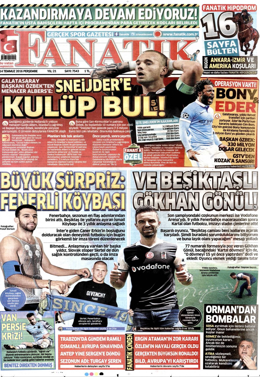 14 Temmuz 2016 gazete manşetleri - 785