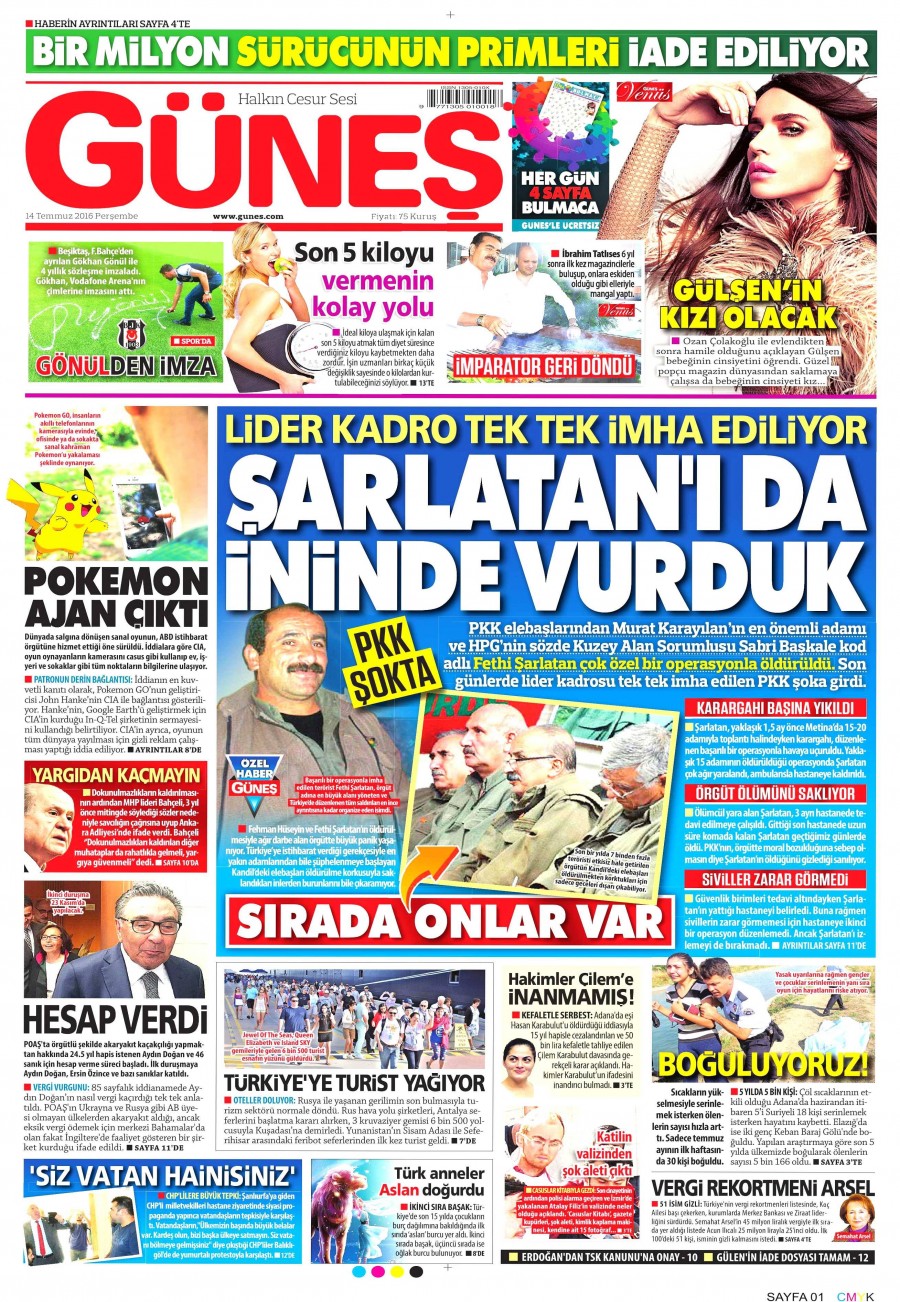 14 Temmuz 2016 gazete manşetleri - 881
