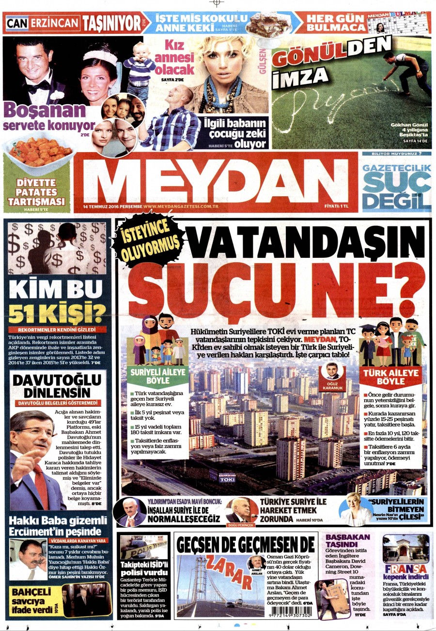 14 Temmuz 2016 gazete manşetleri - 922