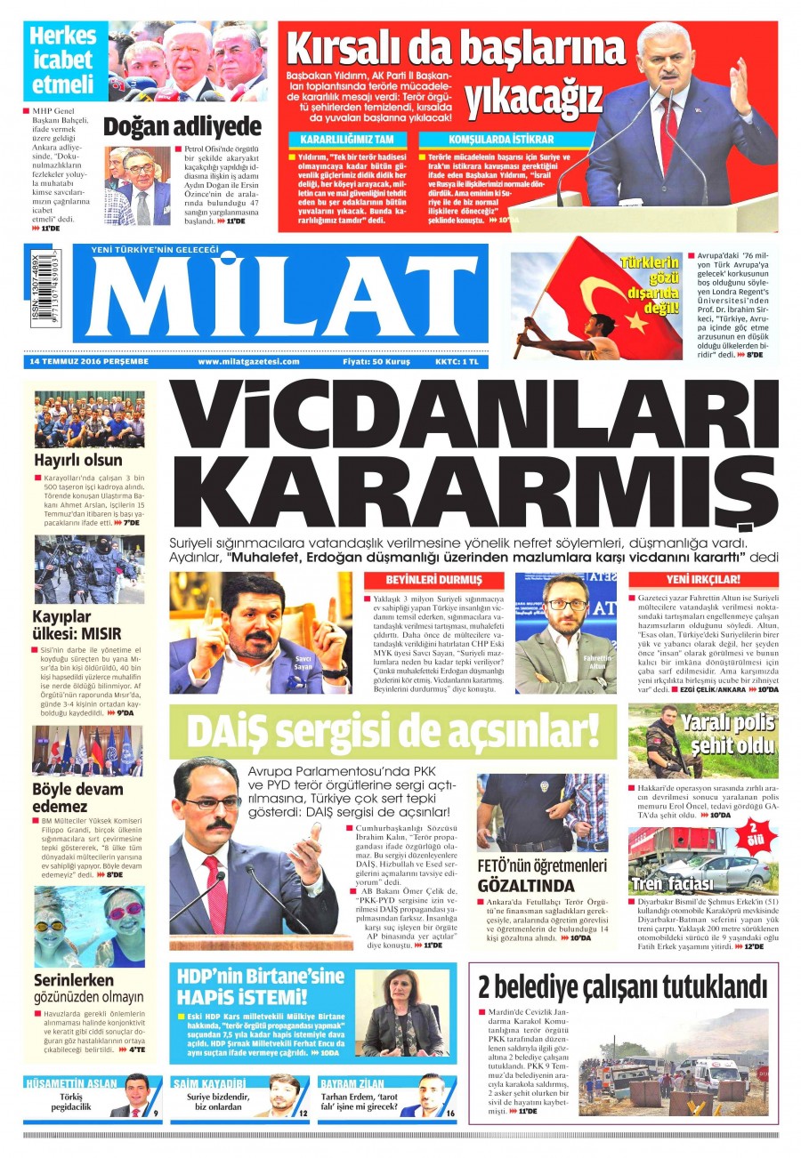 14 Temmuz 2016 gazete manşetleri - 724
