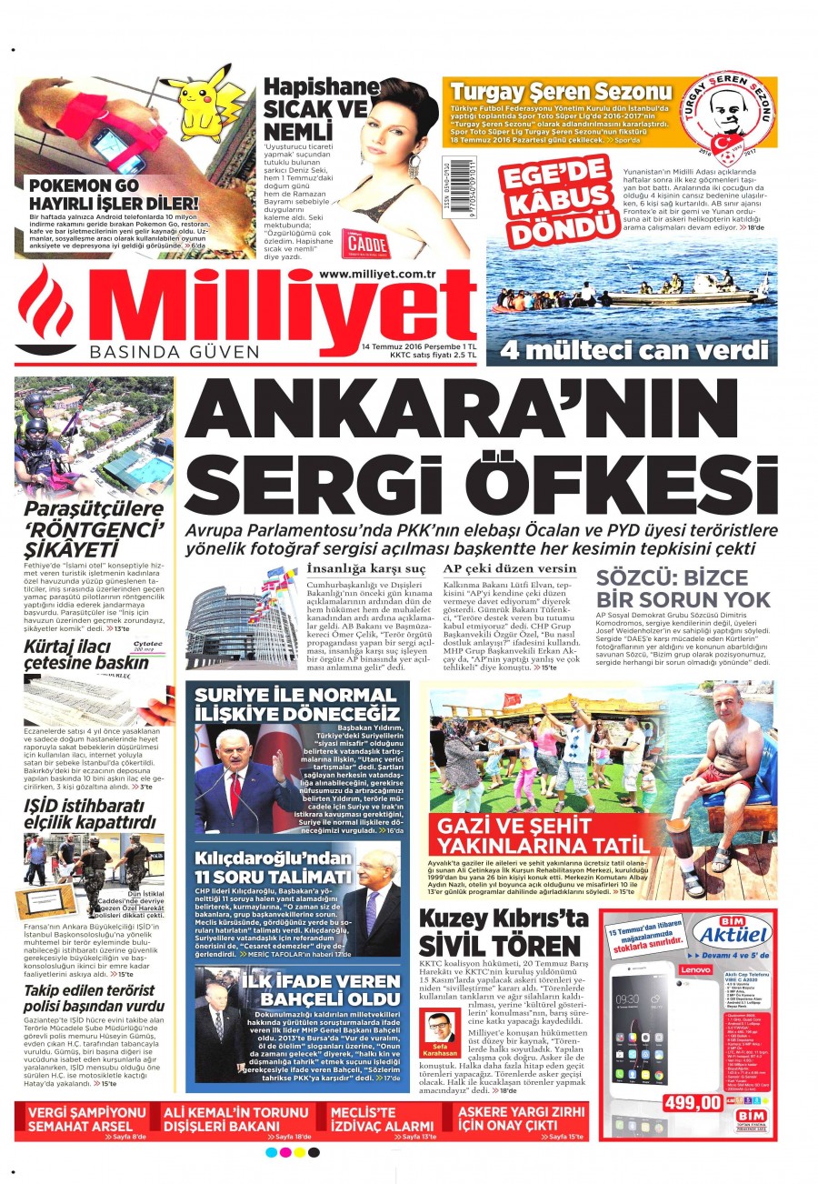 14 Temmuz 2016 gazete manşetleri - 791