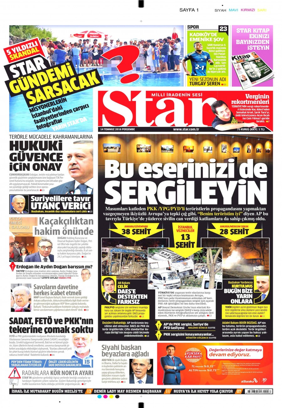 14 Temmuz 2016 gazete manşetleri - 702