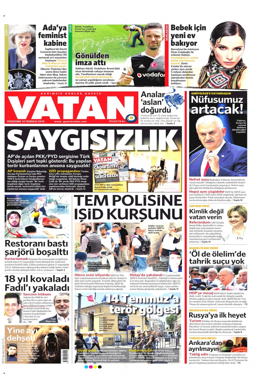 14 Temmuz 2016 gazete manşetleri - 682
