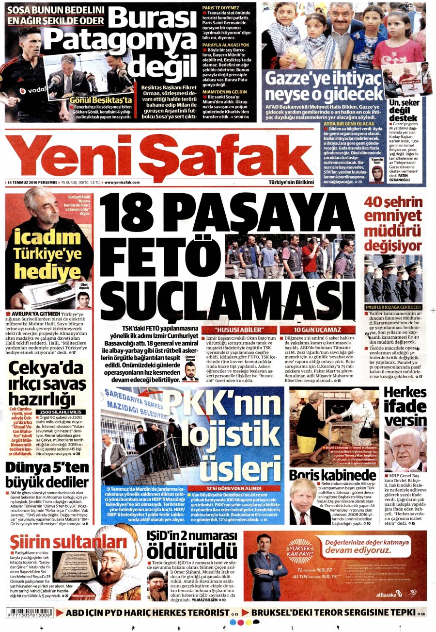 14 Temmuz 2016 gazete manşetleri - 804