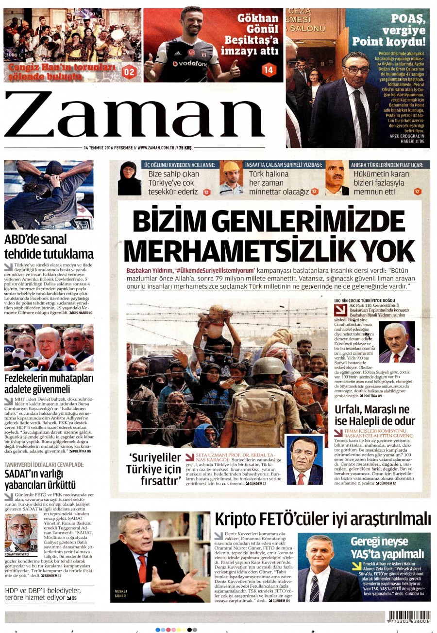 14 Temmuz 2016 gazete manşetleri - 897