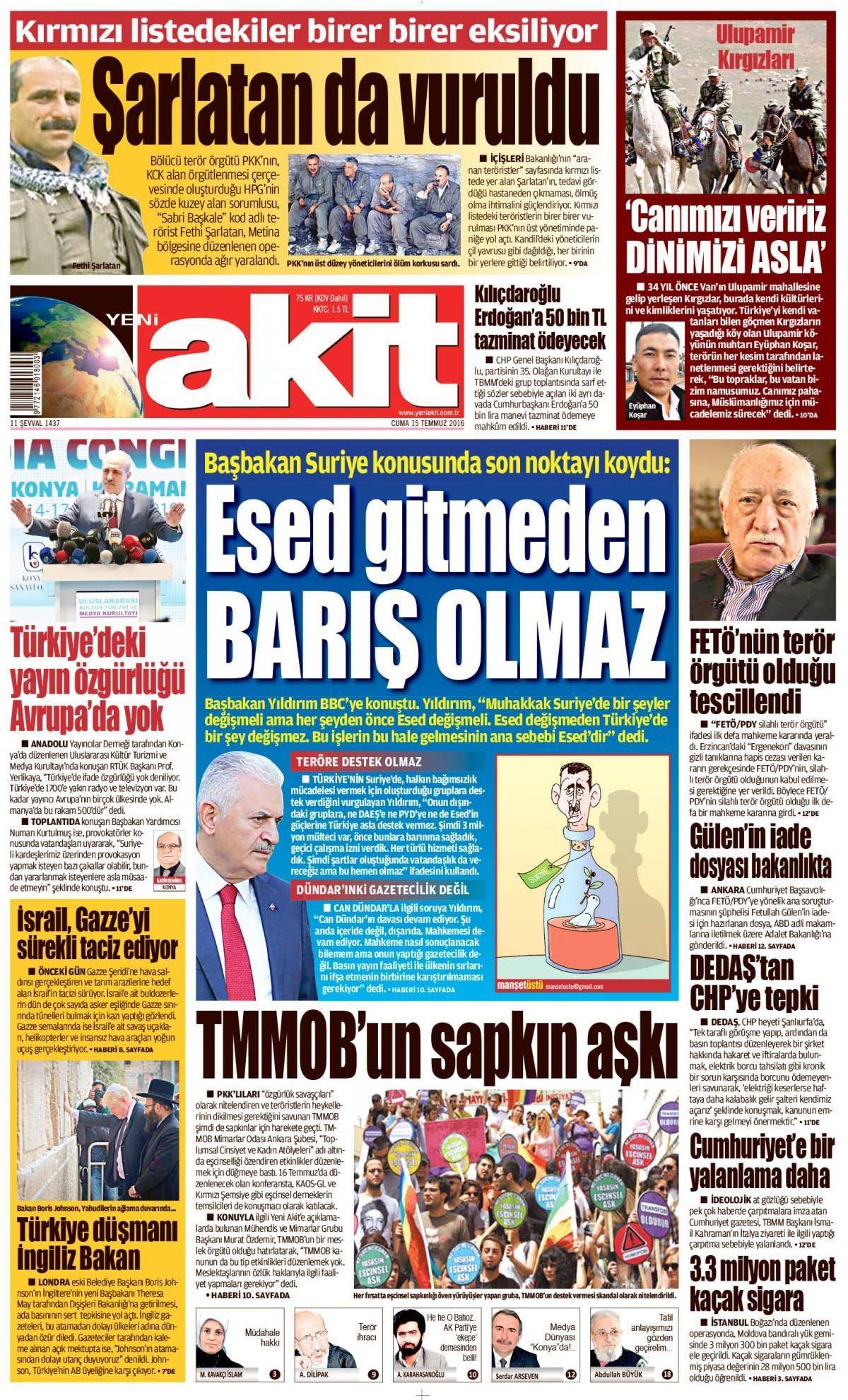 15 Temmuz 2016 gazete manşetleri - 16
