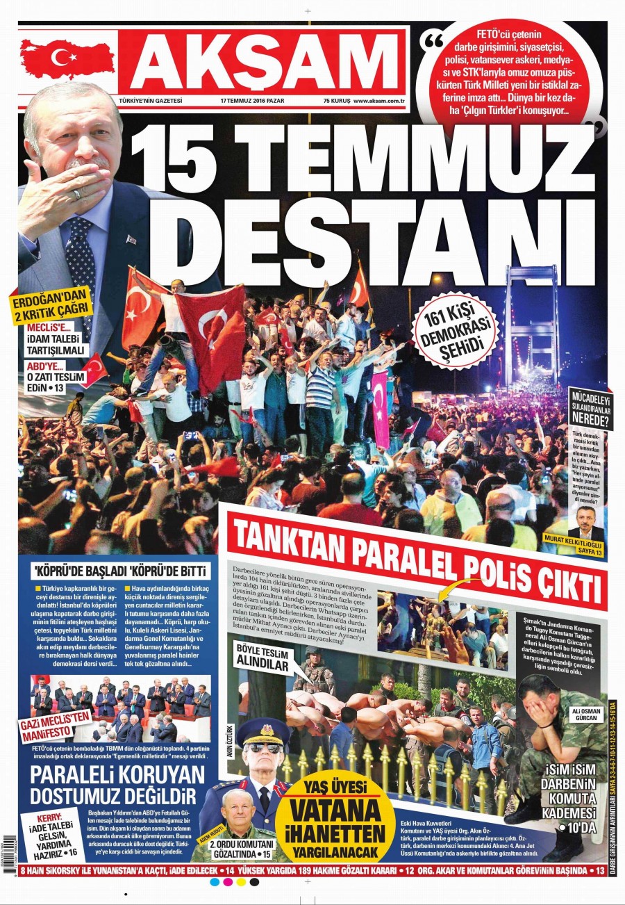 Darbe girişimi sonrası gazete manşetleri - 805