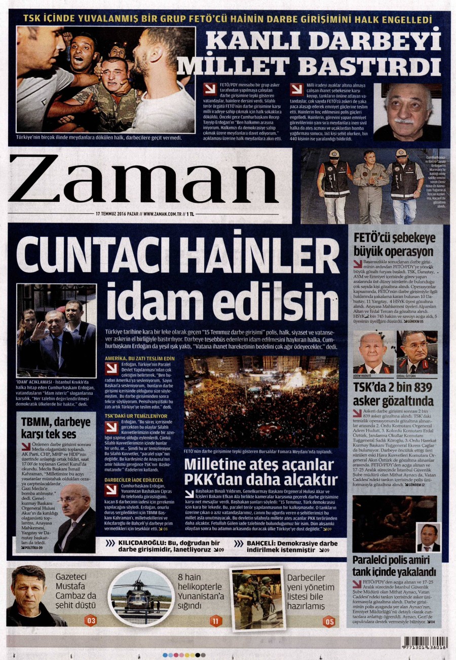 Darbe girişimi sonrası gazete manşetleri - 635