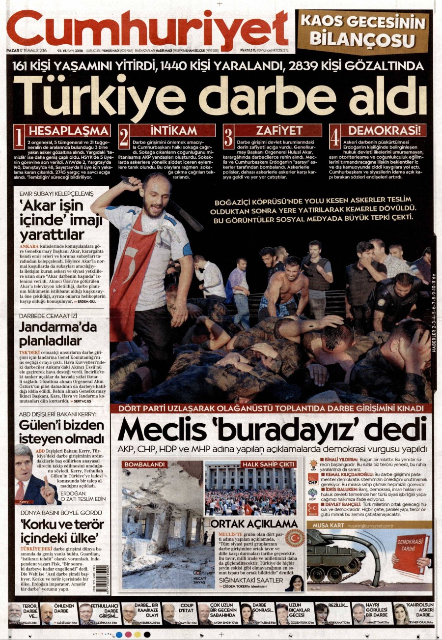Darbe girişimi sonrası gazete manşetleri - 619