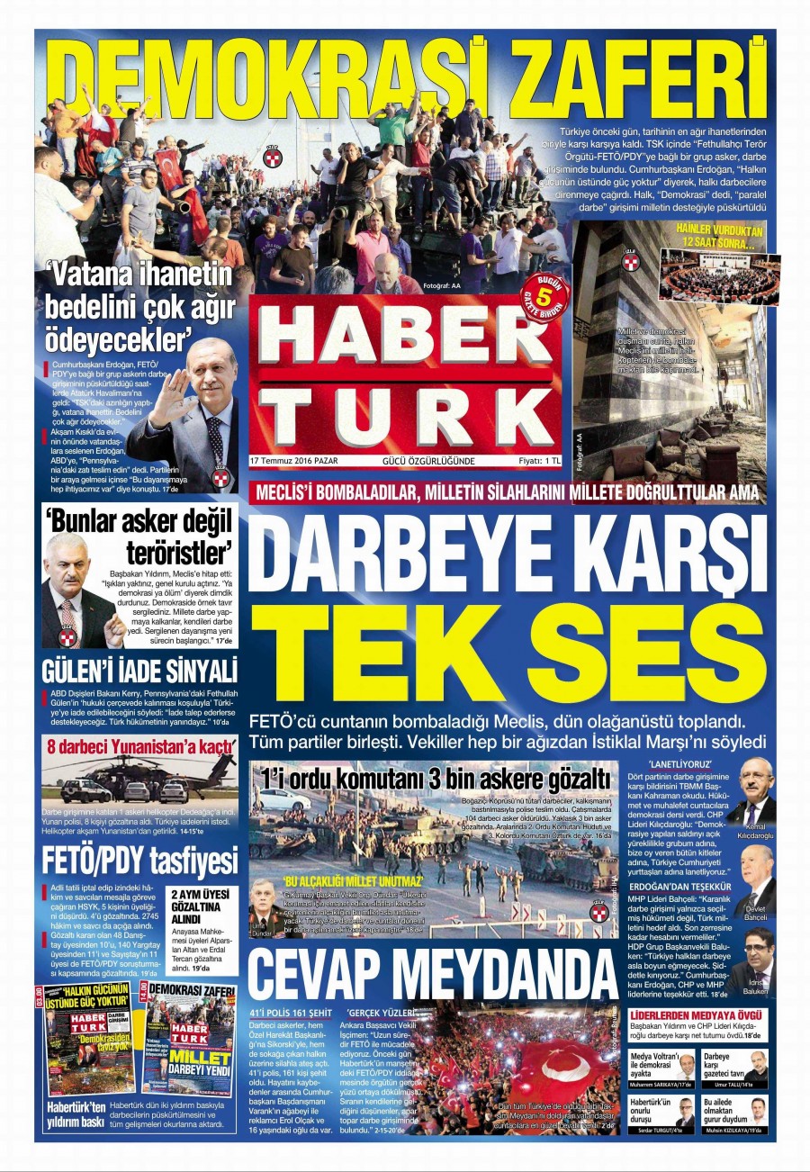 Darbe girişimi sonrası gazete manşetleri - 682