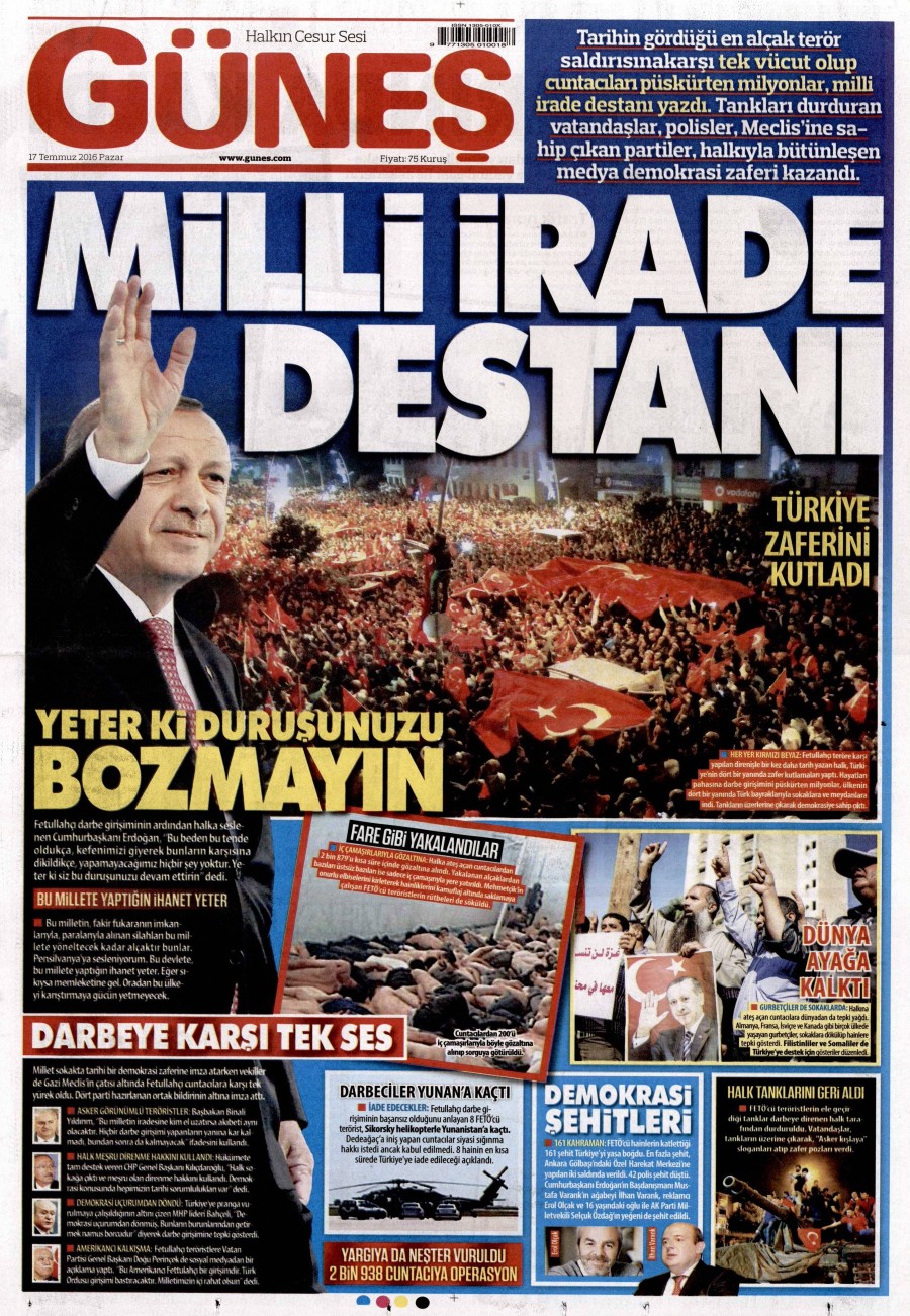Darbe girişimi sonrası gazete manşetleri - 832