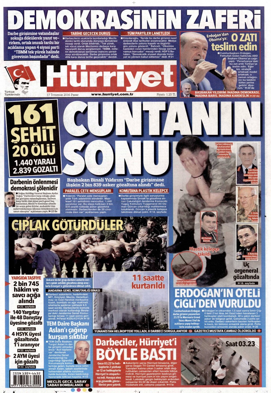Darbe girişimi sonrası gazete manşetleri - 773