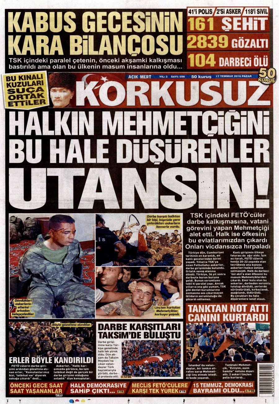 Darbe girişimi sonrası gazete manşetleri - 855
