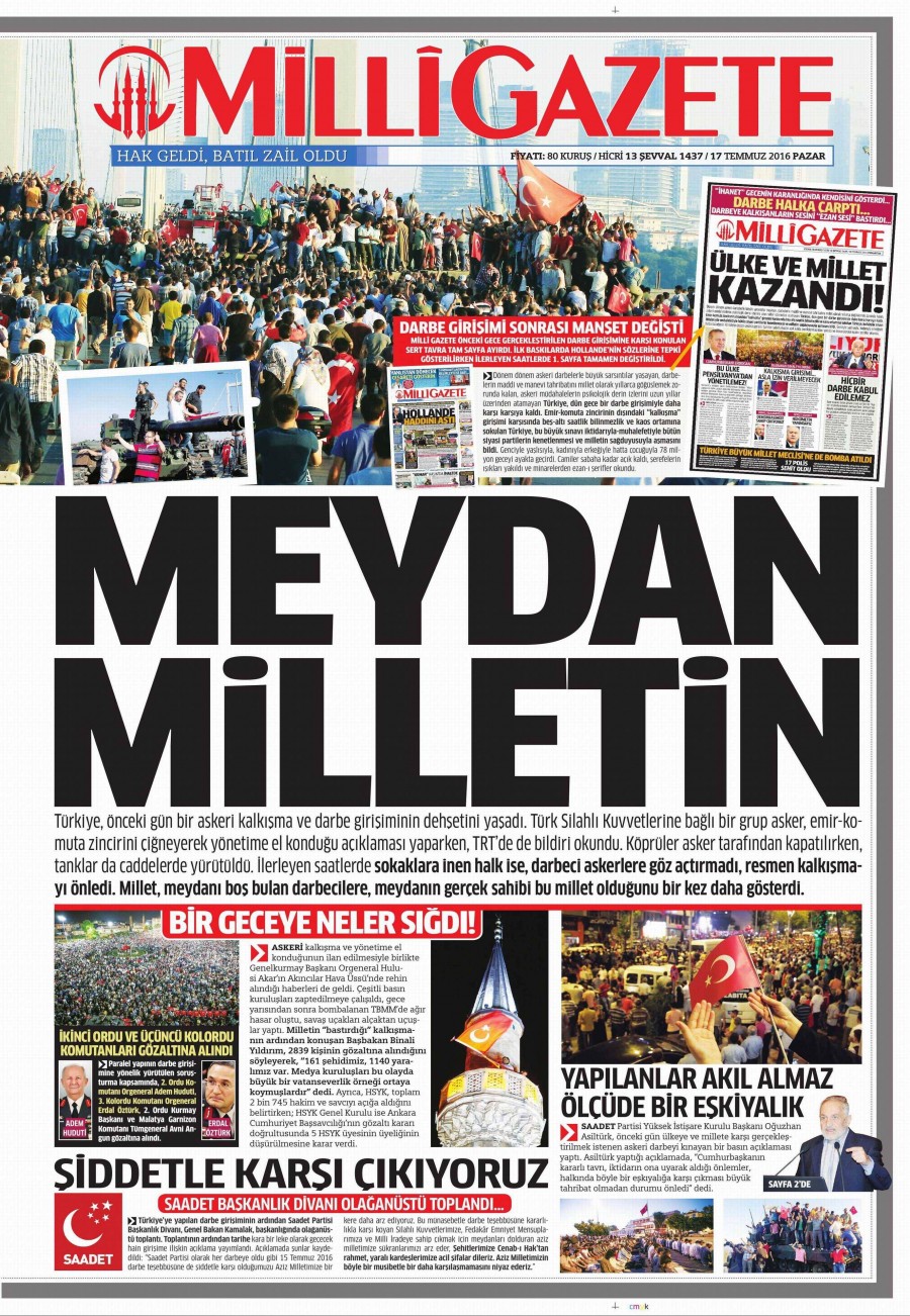 Darbe girişimi sonrası gazete manşetleri - 797