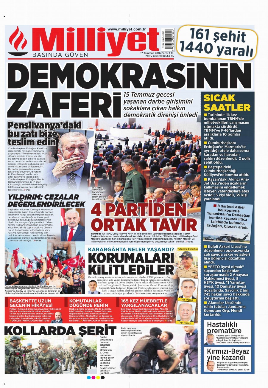 Darbe girişimi sonrası gazete manşetleri - 653