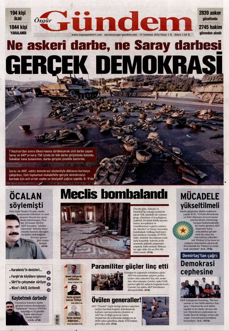 Darbe girişimi sonrası gazete manşetleri - 574