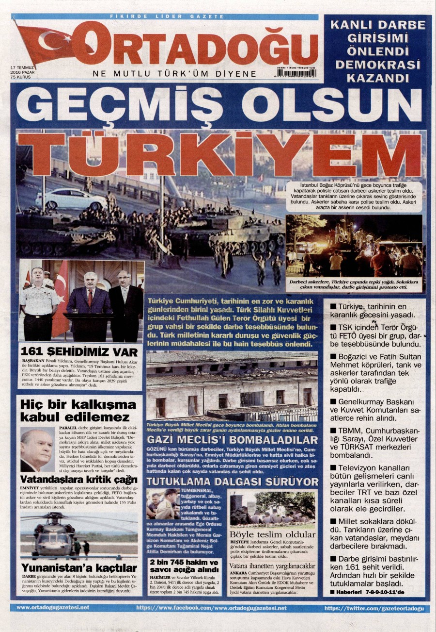 Darbe girişimi sonrası gazete manşetleri - 740