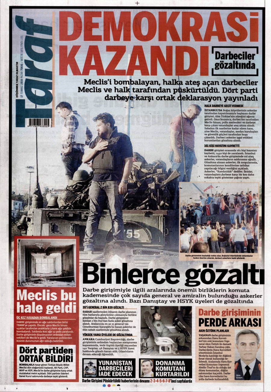 Darbe girişimi sonrası gazete manşetleri - 635
