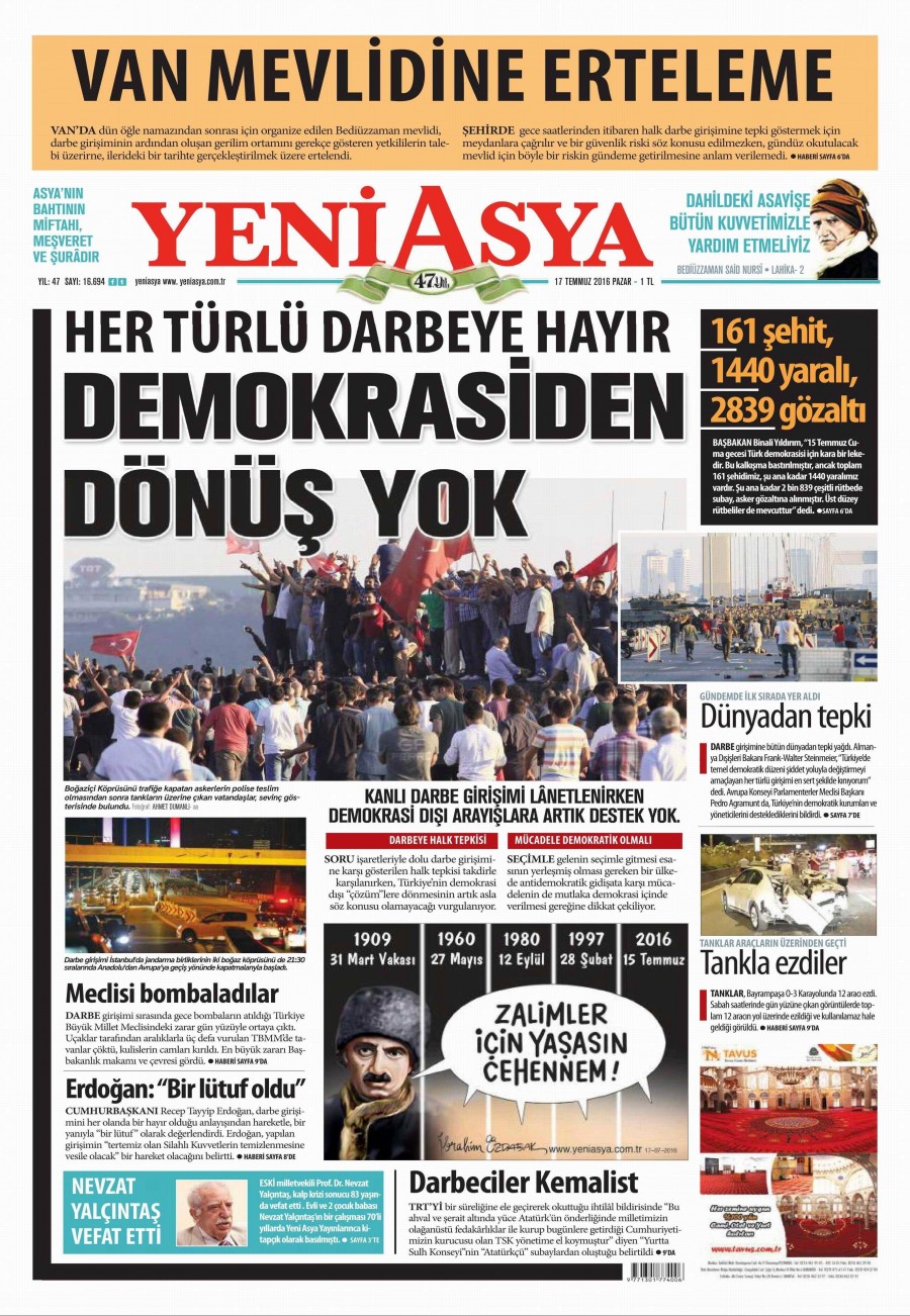Darbe girişimi sonrası gazete manşetleri - 904
