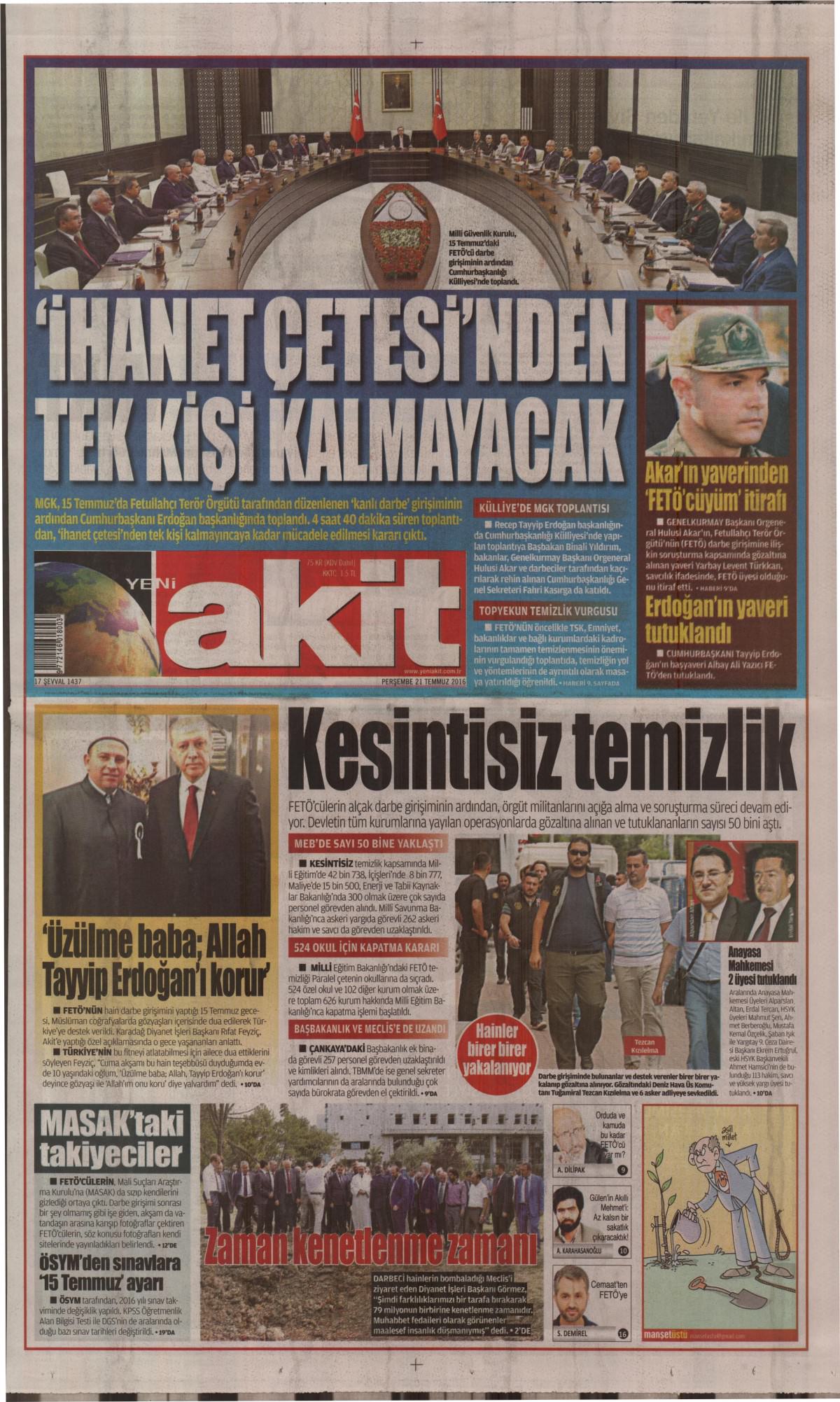 22 Temmuz 2016 gazete manşetleri - 791