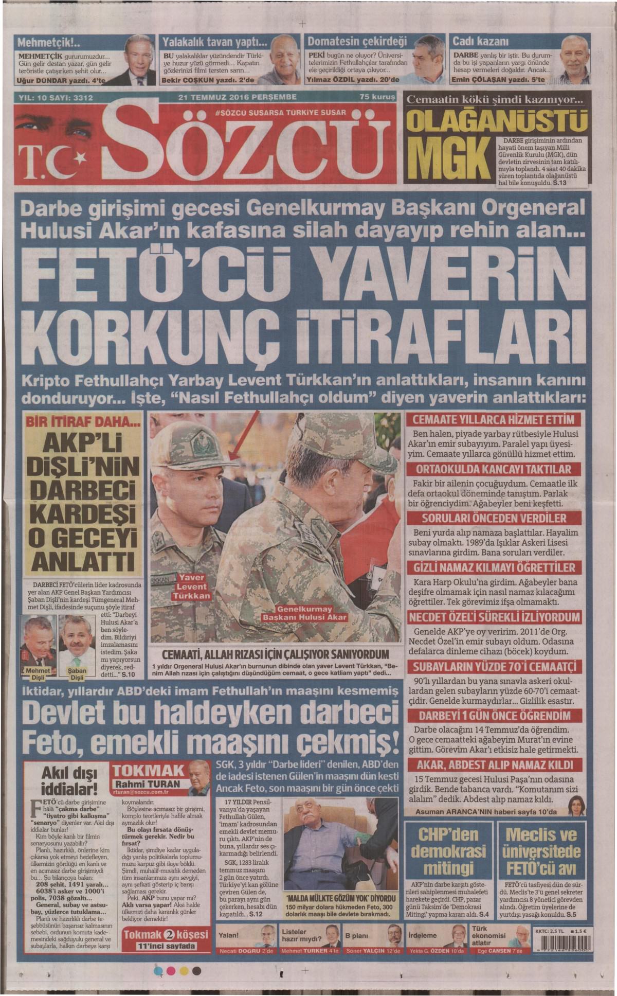 22 Temmuz 2016 gazete manşetleri - 927