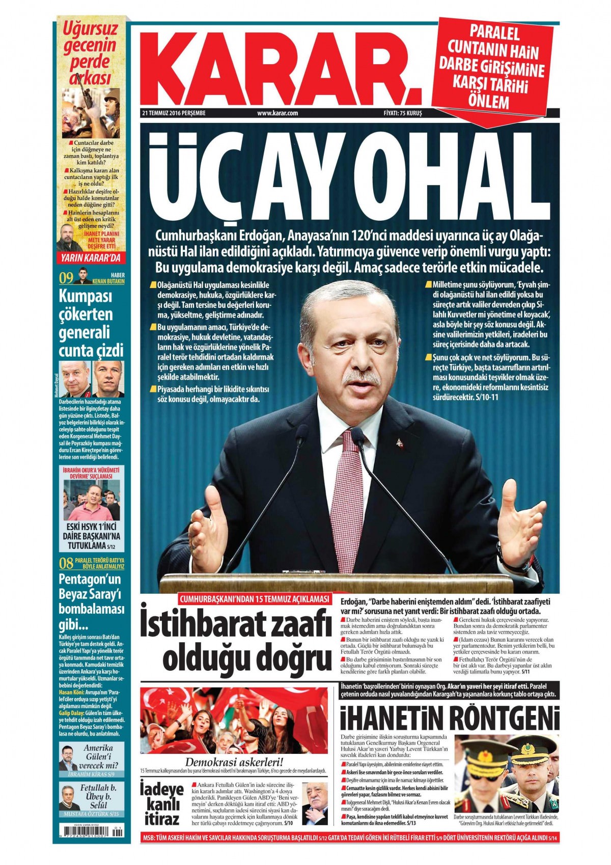 22 Temmuz 2016 gazete manşetleri - 786