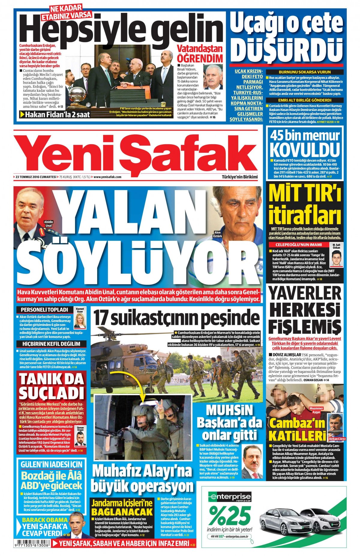 23 Temmuz 2016 gazete manşetleri - 796
